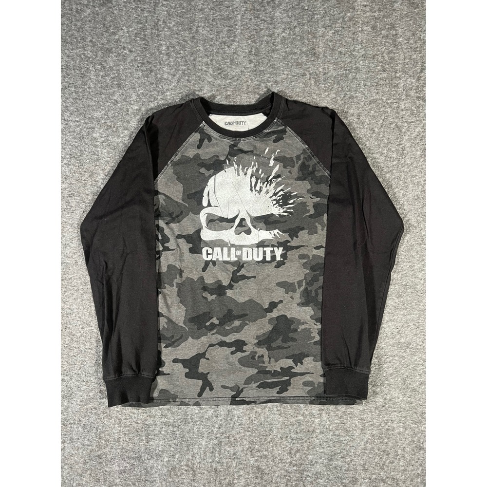 Call Of Duty MW3 Skull Camo Longsleeve Shirt Medium Y2K 2007 Grey Black Raglan